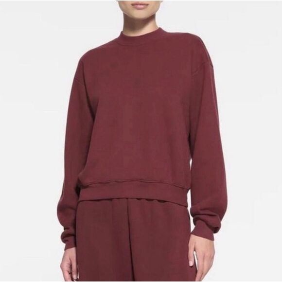 SKIMS Tops - Skims Oxblood Cotton Fleece Crewneck Sweatshirt L